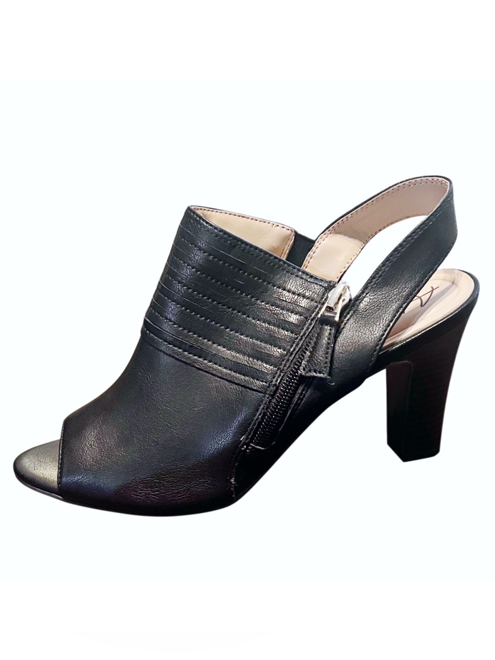 Abella Black Faux Leather Open Toe Slingbacks Sz 9